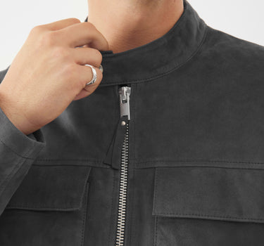Real Suede Marco Racer Jacket | Asphalt