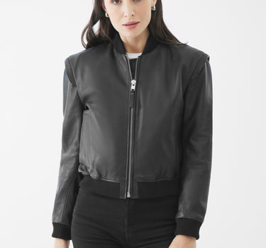 Real Leather Erin Bomber Jacket | Black