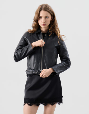 Real Leather Faye Belted Jacket