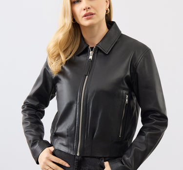 Flora Leather Bomber Jacket