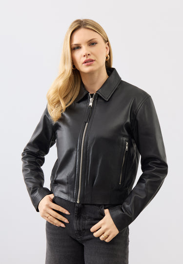 Flora Leather Bomber Jacket