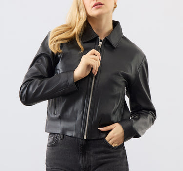 Flora Leather Bomber Jacket