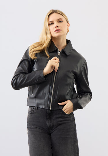Flora Leather Bomber Jacket