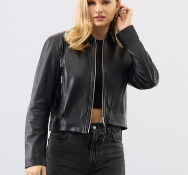 Flora Leather Bomber Jacket