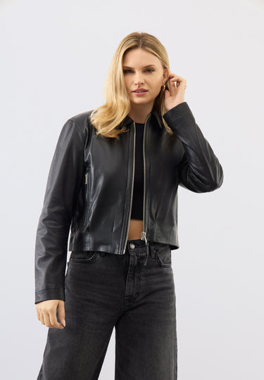 Flora Leather Bomber Jacket