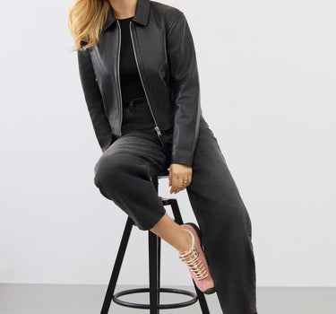 Flora Leather Bomber Jacket