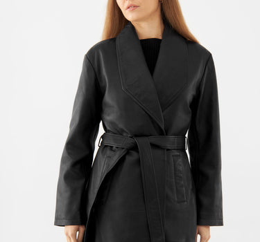 Real Leather Belted Overcoat