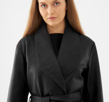 Real Leather Belted Overcoat