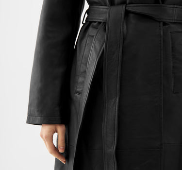 Real Leather Belted Overcoat
