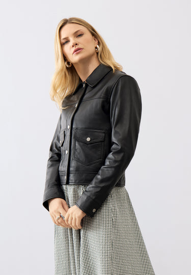 Louisa Leather Trucker Jacket