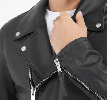 Real Leather Louis Biker Jacket | Black