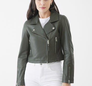 Real Leather Millie Biker Jacket | Smokey Olive