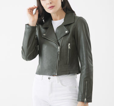 Real Leather Millie Biker Jacket | Smokey Olive