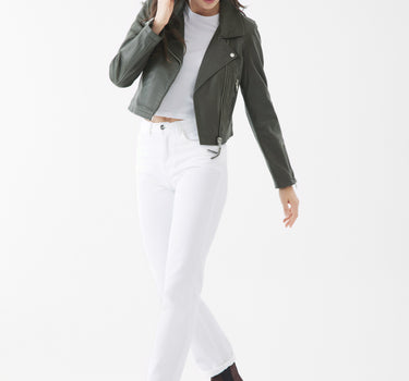Real Leather Millie Biker Jacket | Smokey Olive