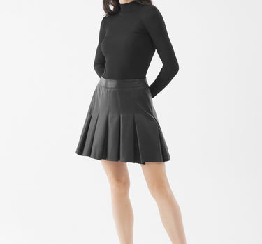 Real Leather Pleated Nova Mini Skirt | Black
