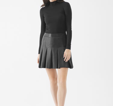 Real Leather Pleated Nova Mini Skirt | Black