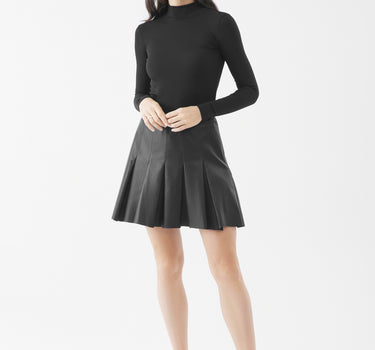 Real Leather Pleated Nova Mini Skirt | Black