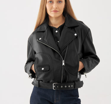 Real Leather Oversized Biker, With Removable Shearling Liner