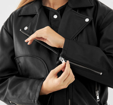 Real Leather Oversized Biker, With Removable Shearling Liner