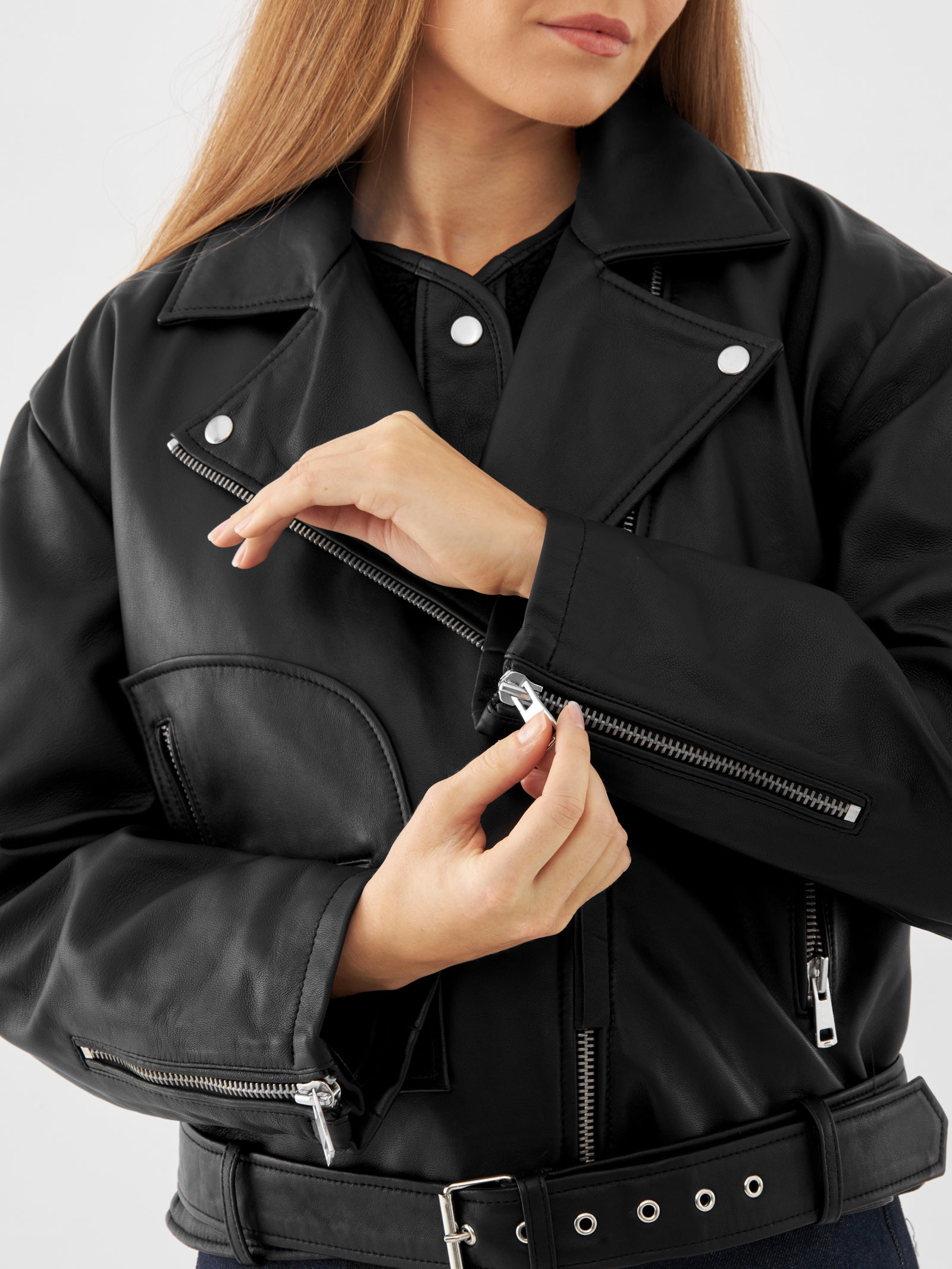 Oversized Faux Leather Biker Jacket Oversized Ladies Leather Shirt