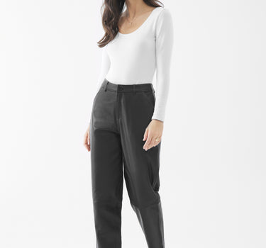 Real Leather Piper Barrel Pants | Black