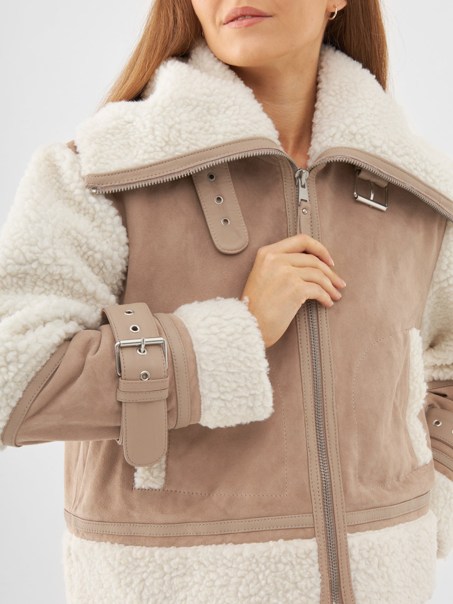 Real Suede Funnel Shearling Jacket
