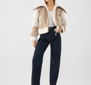 Real Suede Funnel Shearling Jacket