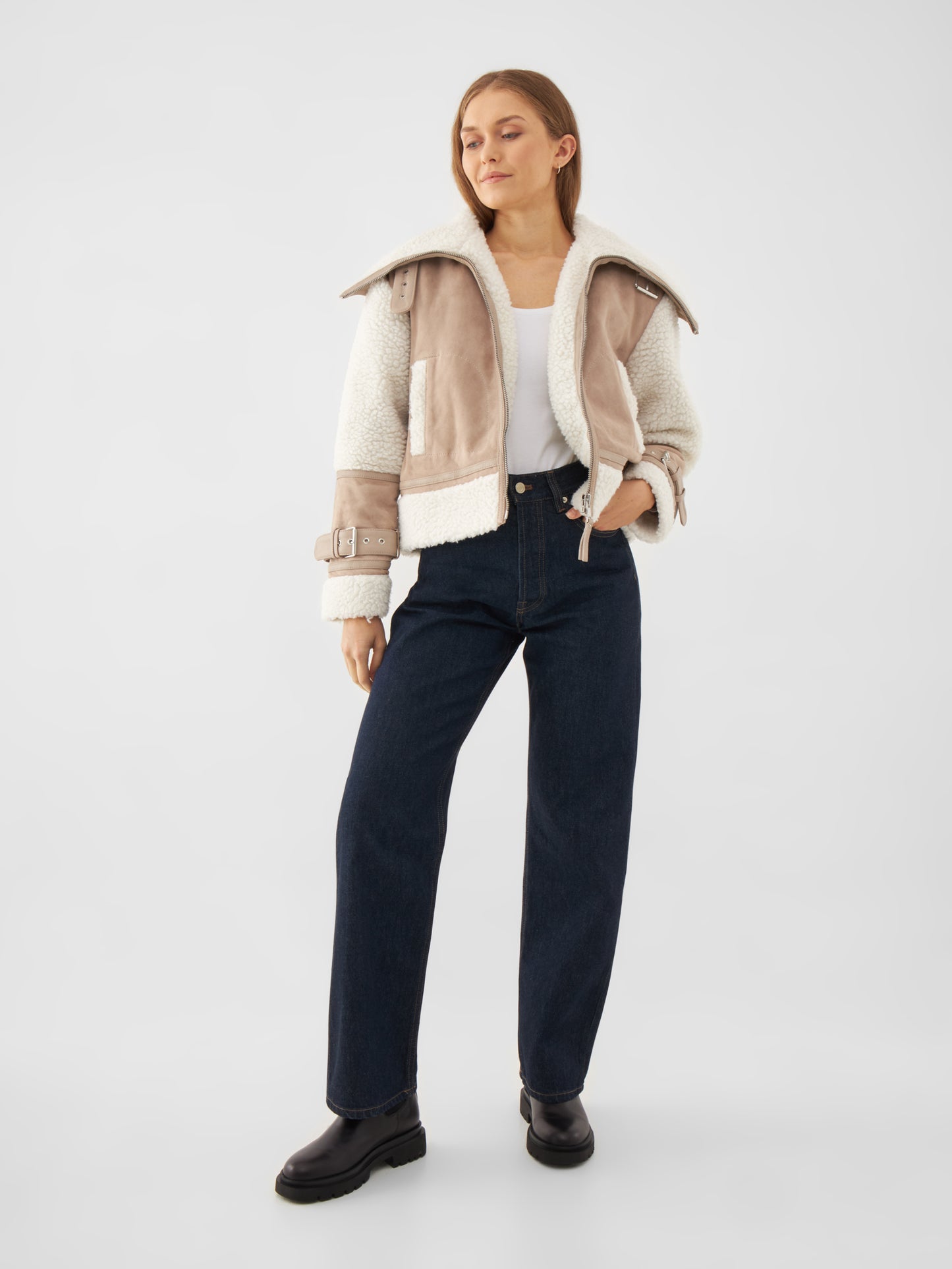 Real Suede Funnel Shearling Jacket