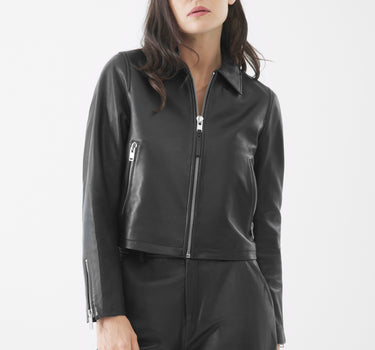 Real Leather Sofia Zip Through Jacket | Black