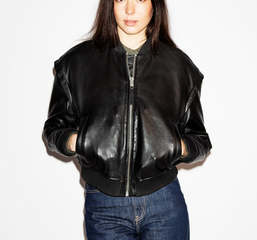 Real Leather Erin Bomber Jacket | Black