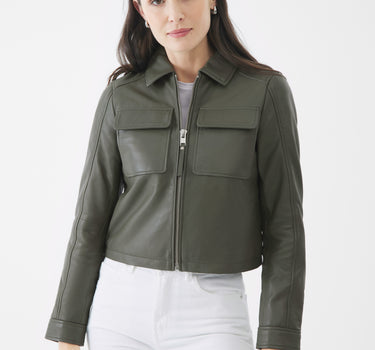 Real Leather Thea Zip Through Jacket | Olive Night