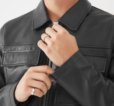 Real Leather Turner Shacket | Black