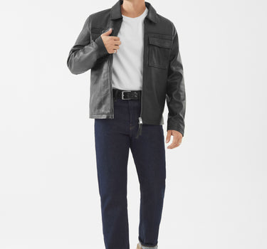 Real Leather Turner Shacket | Black