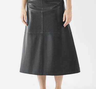 Real Leather Veronica Midi Skirt | Black
