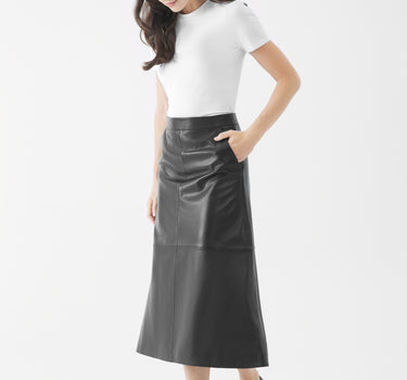 Real Leather Veronica Midi Skirt | Black