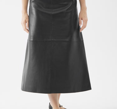 Real Leather Veronica Midi Skirt | Black