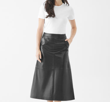 Real Leather Veronica Midi Skirt | Black