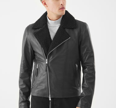 Real Leather Wesely Shearling Biker Jacket | Black