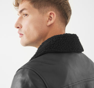 Real Leather Wesely Shearling Biker Jacket | Black