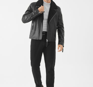 Real Leather Wesely Shearling Biker Jacket | Black