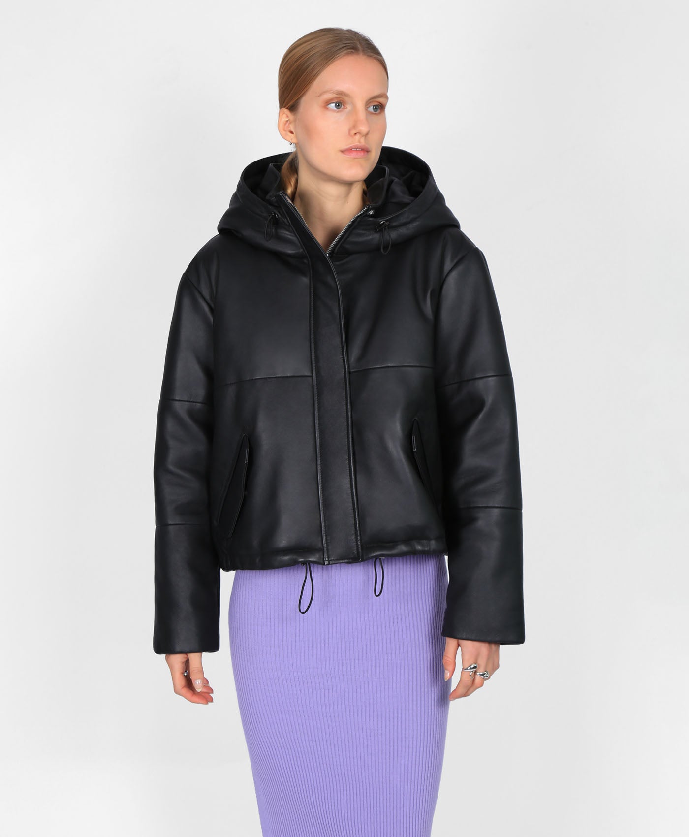 Cropped Leather Puffer