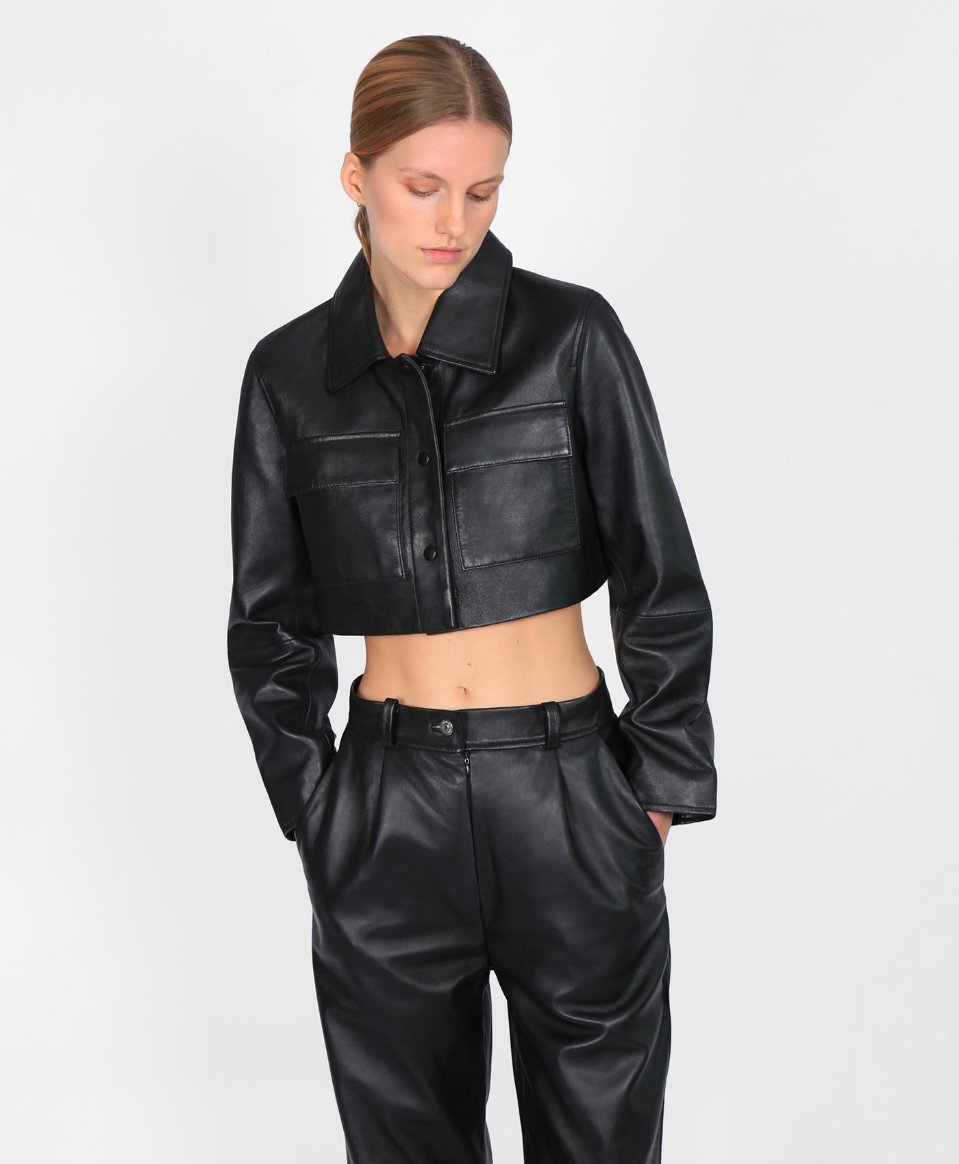 Cropped Leather Worker Jacket