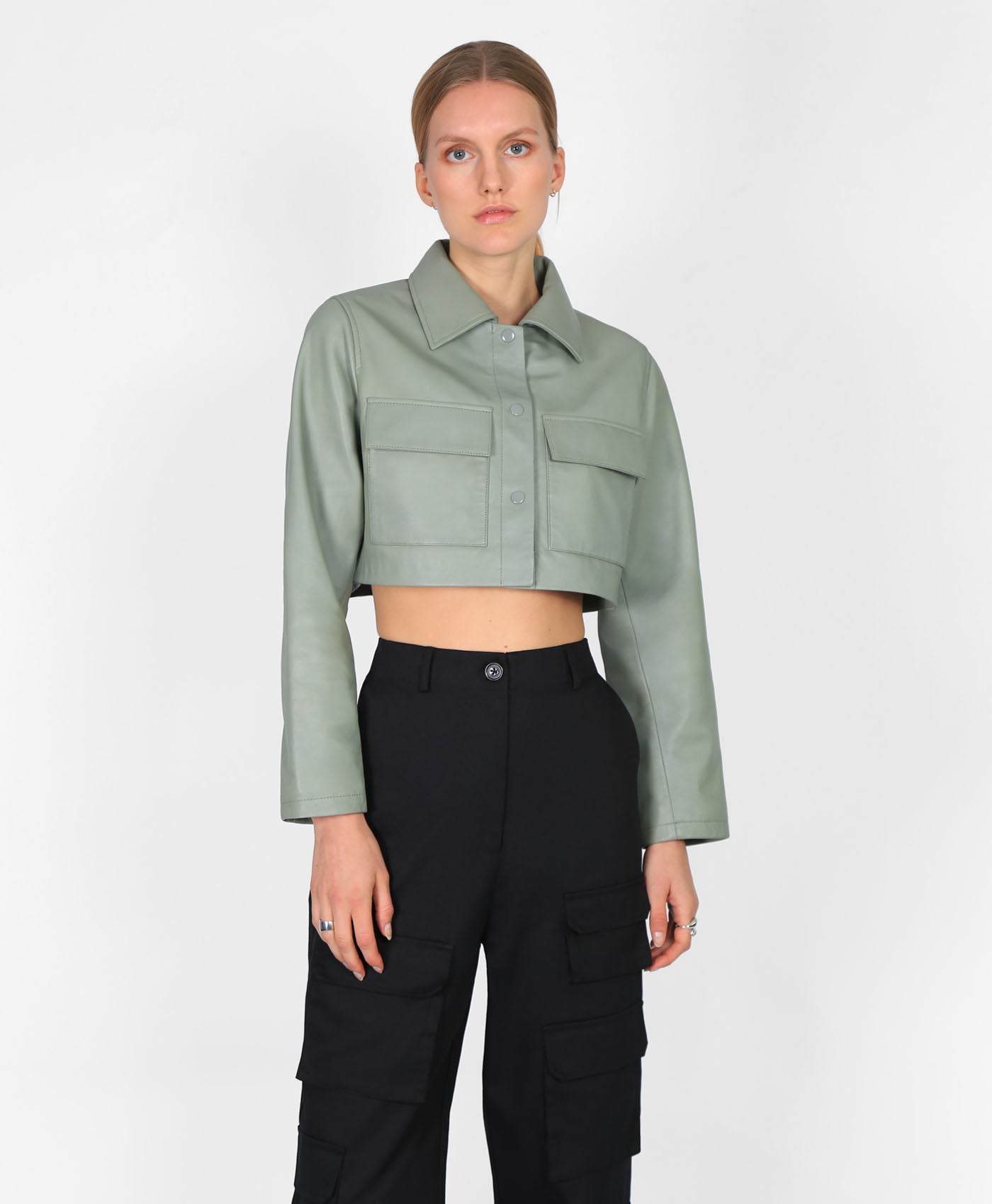 Cropped Leather Worker In Sage