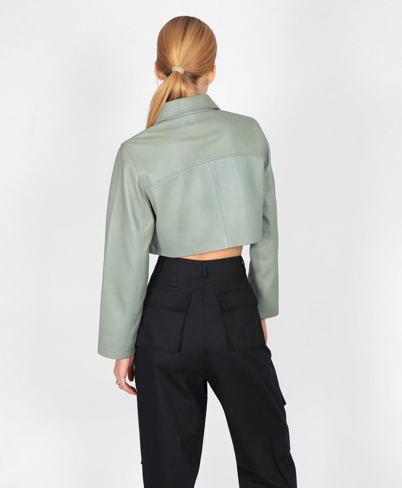 Cropped Leather Worker In Sage