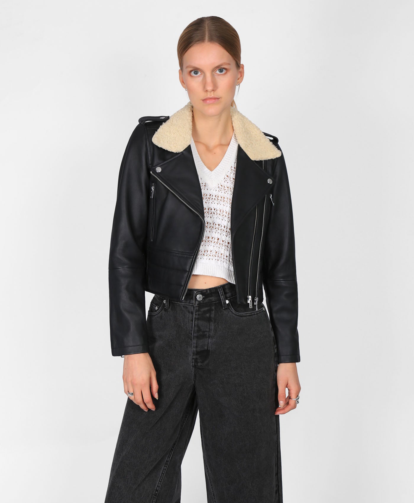 Shearling Cropped Sofia Biker