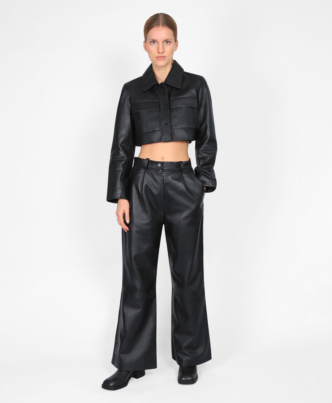 Cropped Leather Worker Jacket