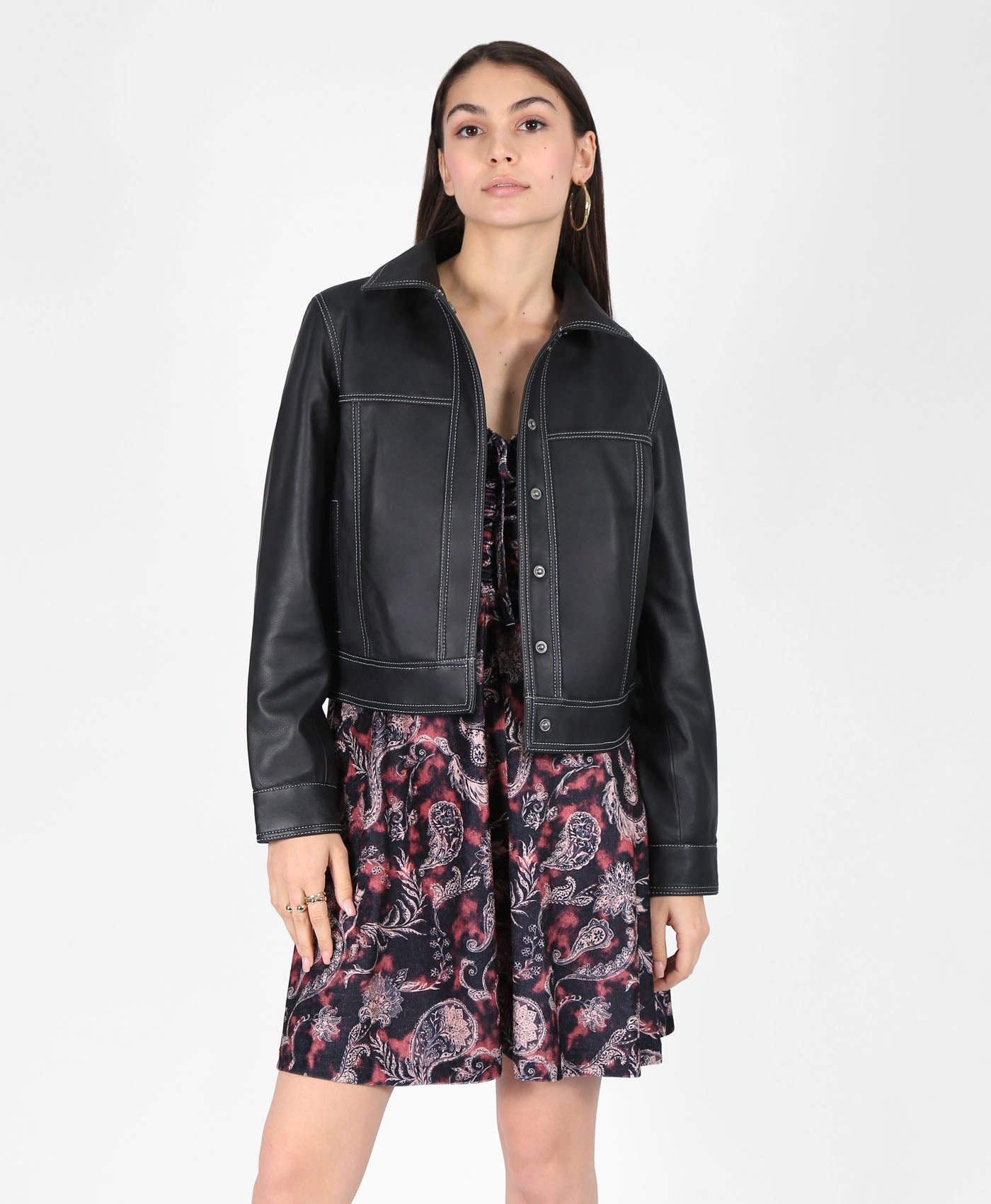 Fernanda Leather Jacket With Contrast Stitch