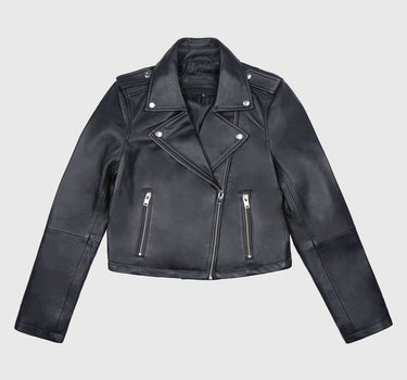 Olivia Cropped Leather Biker Jacket In Black