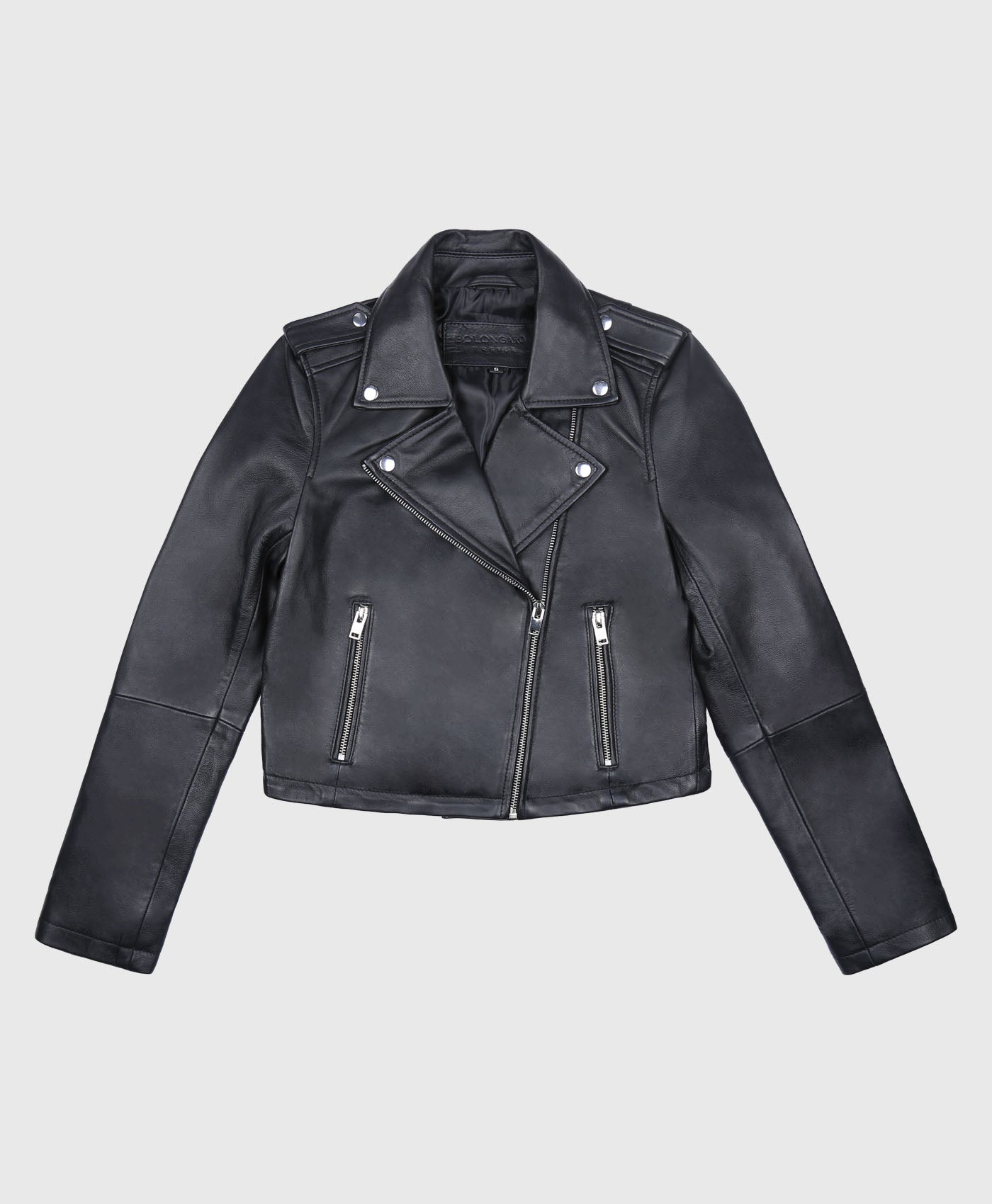 Olivia Cropped Leather Biker Jacket In Black