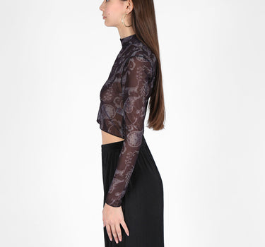 Printed Long Sleeve Mesh Top In Multi